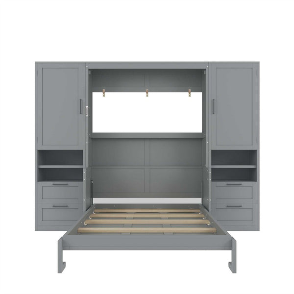 English Elm Full Size Murphy Wall Bed with Wardrobe Drawers and Shelves for Studio Spaces LP000908AAE