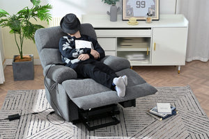 English Elm Oversized Power Lift Recliner Chair with Remote Control, Spacious Fabric Seat and Side Pocket for Comfort and Support Dark Gray W1028P261272