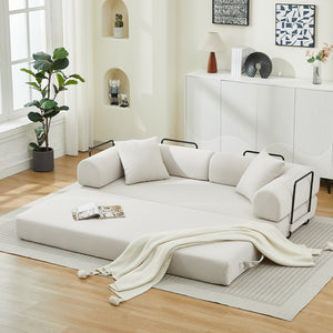 English Elm Folding Sofa Bed Corduroy Convertible 78.5" 3-Seater to Bed No-Assembly Foam Spring Comfort Beige W2915P343899