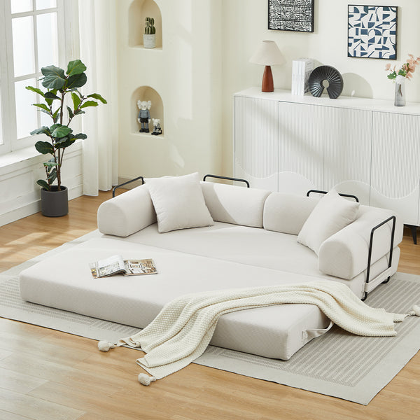 English Elm Folding Sofa Bed Corduroy Convertible 78.5" 3-Seater to Bed No-Assembly Foam Spring Comfort Beige W2915P343899