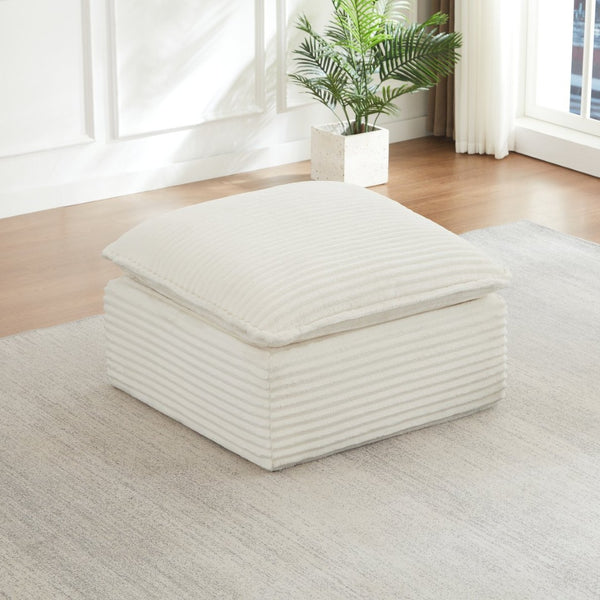 English Elm Cloud Corduroy Sectional Sofa Plush Modular Seating with Convertible Ottoman for Living Rooms White W2339P401444