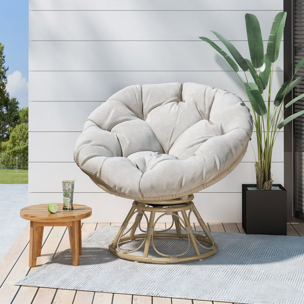 English Elm Christopher Knight Home® - MIA Papasan Chair with Beige Cushion & Light Brown Faux Rattan Frame, Swivel Outdoor Lounge Seat, Cozy 69572.00LBRN