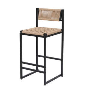 English Elm Kitchen Bar Stools Set of 2 Paper Rope Woven Seats with Metal Frame, Double Footrest & Anti-Slip Pads W1757P254841