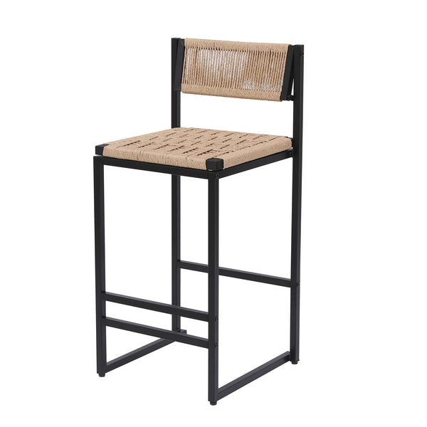 English Elm Kitchen Bar Stools Set of 2 Paper Rope Woven Seats with Metal Frame, Double Footrest & Anti-Slip Pads W1757P254841