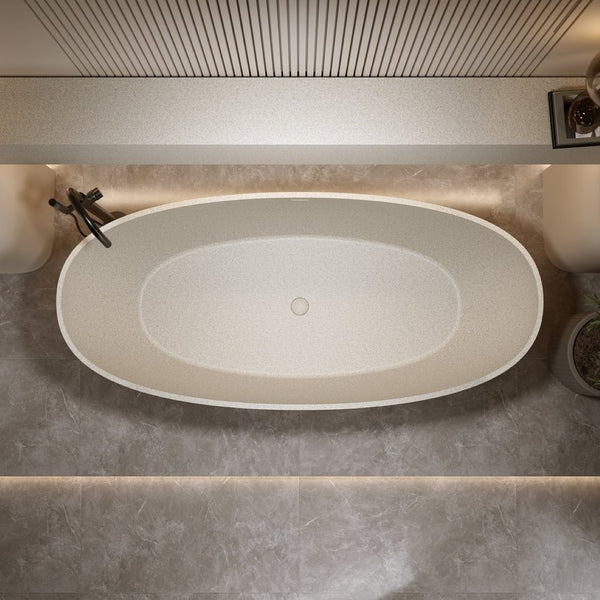 English Elm 71'' Resin Stone Freestanding Soaking Tub Sculptural Spa Bath with Polished Solid Surface W2753P425825