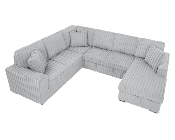 English Elm 122 Plush U-Shape Sectional Sofa Bed with USB Ports, Hidden Storage Chaise & Spacious Armrest Comfort Grey W1417S00079