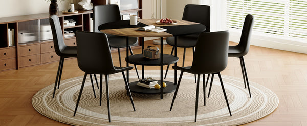 English Elm Table and Chair Set 47 Inch Round Geometric Two-tone Dining with Storage Base W1151S03338