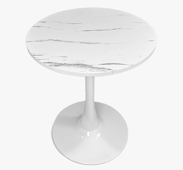 English Elm Marble Round Kitchen Table with MDF Top & Steel Tulip Base — Modern 24" Durable Easy-Clean Design W2641P300028