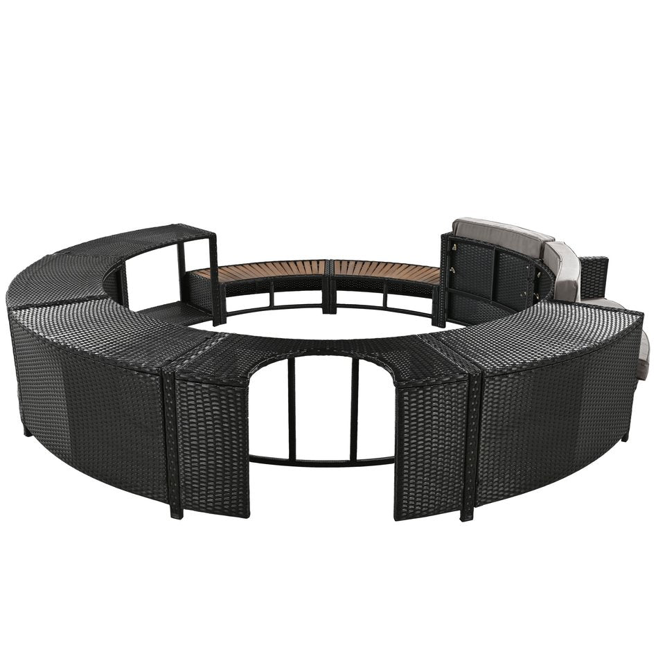 English Elm Spa Surround Spa Frame Patio Rattan Sofa Set with Storage, Mini Foam Cushions, Durable Steel Frame, Weather-Ready Comfort Grey SZ000060AEE