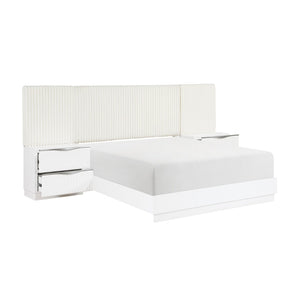English Elm Luxurious Pearl White California King Bedroom Set with Faux Fur Headboard Wall Panel B011S02281