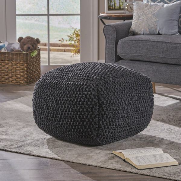 English Elm Hollis Chunky Knit Cotton Cube Pouf Handcrafted Footrest for Living Room or Bedroom 62659.00DGRY