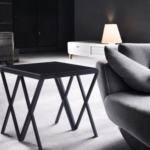 English Elm Magenta Tempered Glass End Table with V-frame Metal Base for Modern Living Spaces B2726P244373