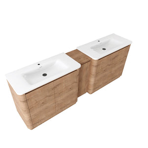 English Elm 92'' Freestanding Double Sink Bathroom Vanity Oak Melamine Soft Close Storage Set W999S00517