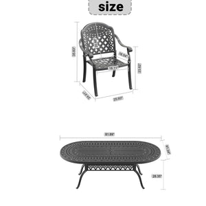 English Elm 7-piece Cast Aluminum Outdoor Dining Set Ornate Patio Table Six Stacking Chairs W1710S00644