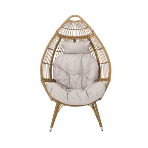 English Elm Christopher Knight Home® - SERINA Teardrop Wicker Outdoor Chair with Water-Resistant Beige Cushion, Light Brown Faux Rattan, Sturdy Iron Frame 69367.00LBRN