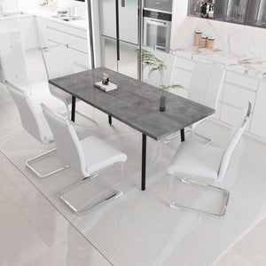English Elm 55.12-70.87" Expandable Square Dining Set Seats Six with Cushioned Faux Leather Chairs Grey+White W2189S00907