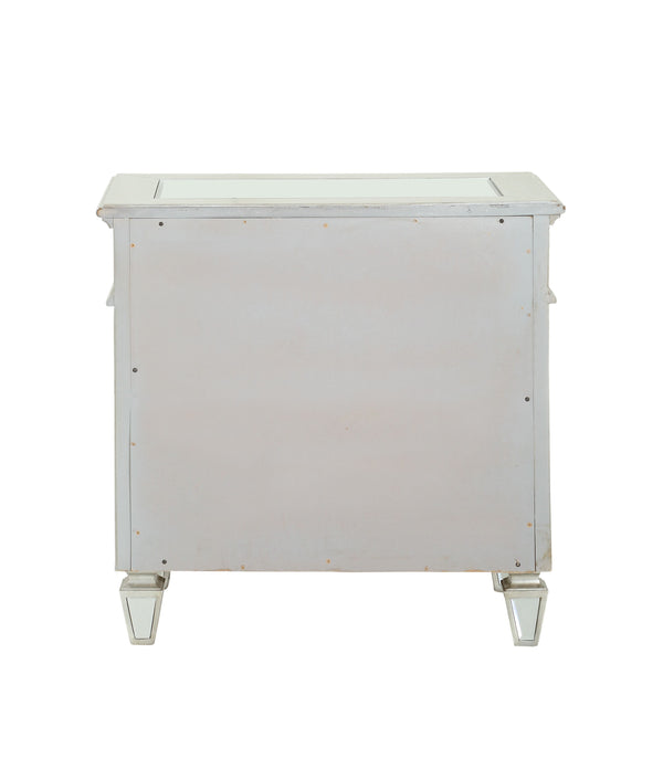 English Elm Varian Mirrored Nightstand Silver with Sunburst Trim, Crystal Knobs, Felt Lined Drawer, Mirrored Legs B2726P261261