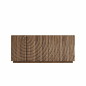 English Elm Buffet Sideboard with 3d Ripple Door Texture Walnut Finish Wide Living Room Storage W2263P467025