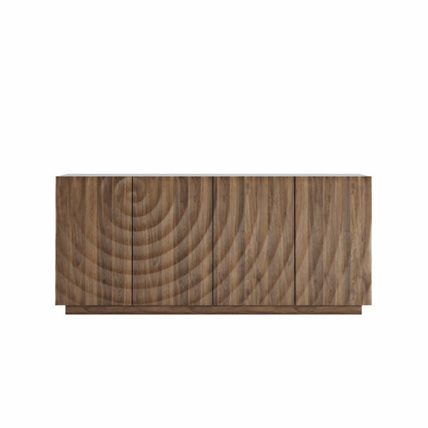 English Elm Buffet Sideboard with 3d Ripple Door Texture Walnut Finish Wide Living Room Storage W2263P467025