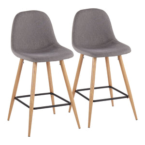 English Elm Pebble Mid-Century Modern Counter Stool Set of 2 with Upholstered Seat, Natural Metal Tapered Legs Charcoal B202P221752