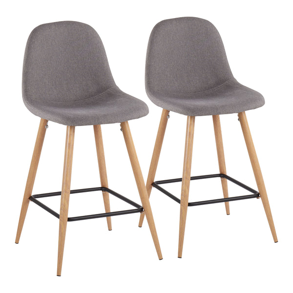 English Elm Pebble Mid-Century Modern Counter Stool Set of 2 with Upholstered Seat, Natural Metal Tapered Legs Charcoal B202P221752