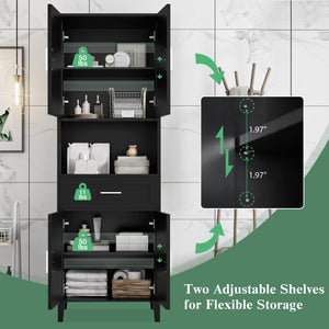 English Elm 70.9" High Freestanding Tall Bathroom Cabinet with Soft-Close Doors, Drawer & Adjustable Shelves for Organized Living Black N729P272001B