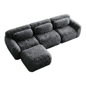 English Elm L-shaped Plush Modular Sectional Sofa with Ottoman and High Resilience Foam Seating Dark Grey W714S01550