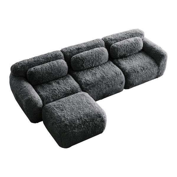 English Elm L-shaped Plush Modular Sectional Sofa with Ottoman and High Resilience Foam Seating Dark Grey W714S01550