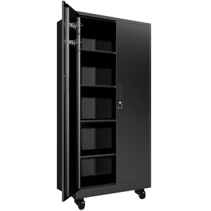 English Elm Heavy Steel Garage Cabinet with Pegboard Doors Locking Wheels and Adjustable Shelving T2398P465997