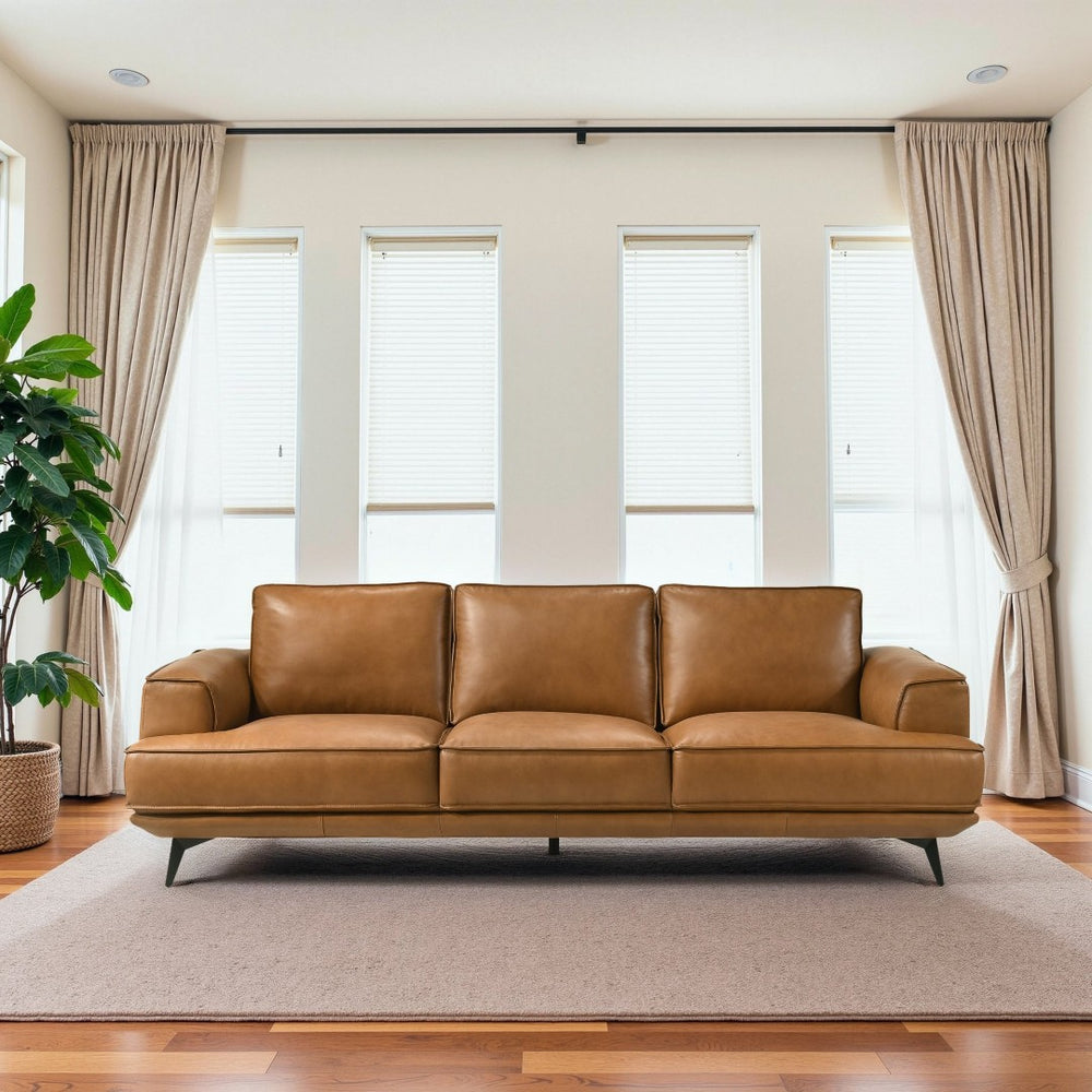 English Elm Knox Top-grain Leather Three Seat Sofa Mid-century Modern Living Room Couch B183P423292