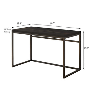 English Elm Home Office Writing Desk with Steel Frame and Scratch Resistant Two Tone Surface Black Marble-Look Sintered Stone W3151P400585