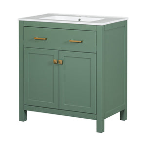 English Elm 60" Modern Bathroom Vanity Set with Double Ceramic Sinks, Soft-Close Doors, Flip Drawer & Storage Green N729P000002F