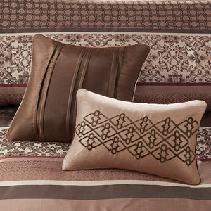 English Elm 7 Piece Comforter Set - Elegant Princeton Collection In Warm Red & Brown, Soft Jacquard Fabric B03597165