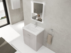 English Elm 30" Freestanding 30" Freestanding Bathroom Vanity with White Resin Sink, Soft-Close Doors, 3 Handles, Adjustable Shelf, Eco Plywood Finish W999S00335