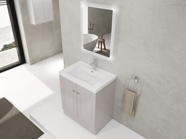 English Elm 30" Freestanding 30" Freestanding Bathroom Vanity with White Resin Sink, Soft-Close Doors, 3 Handles, Adjustable Shelf, Eco Plywood Finish W999S00335