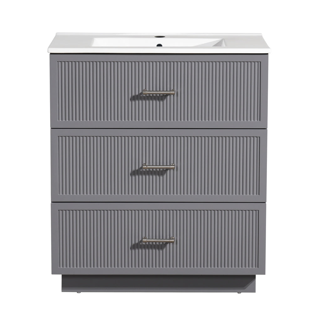 English Elm 30 Inch Bathroom Vanity With Ceramic Sink Combo - Modern Gray Freestanding Storage Cabinet Set W1550S00046