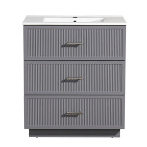 English Elm 30 Inch Bathroom Vanity With Ceramic Sink Combo - Modern Gray Freestanding Storage Cabinet Set W1550S00046
