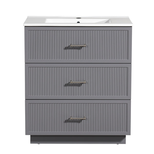 English Elm 30 Inch Bathroom Vanity With Ceramic Sink Combo - Modern Gray Freestanding Storage Cabinet Set W1550S00046