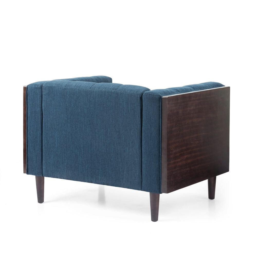 English Elm Christopher Knight Home® - CLUB Navy Blue Button-Tufted Waffle Stitch Club Chair with Rubberwood Frame, Mid-Century Modern Comfort and Style 70471.00