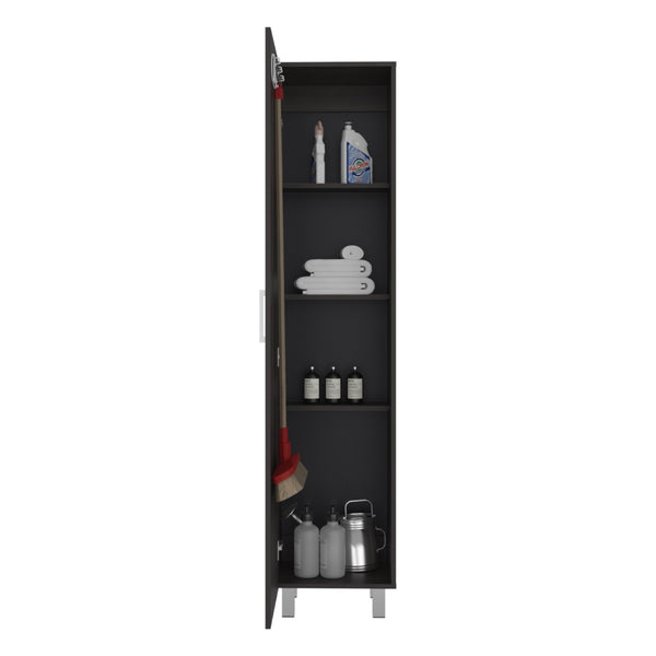 English Elm Vintro Tall Single Door Storage Cabinet with Metal Legs and Four Interior Shelves Dark Oak B070P487579