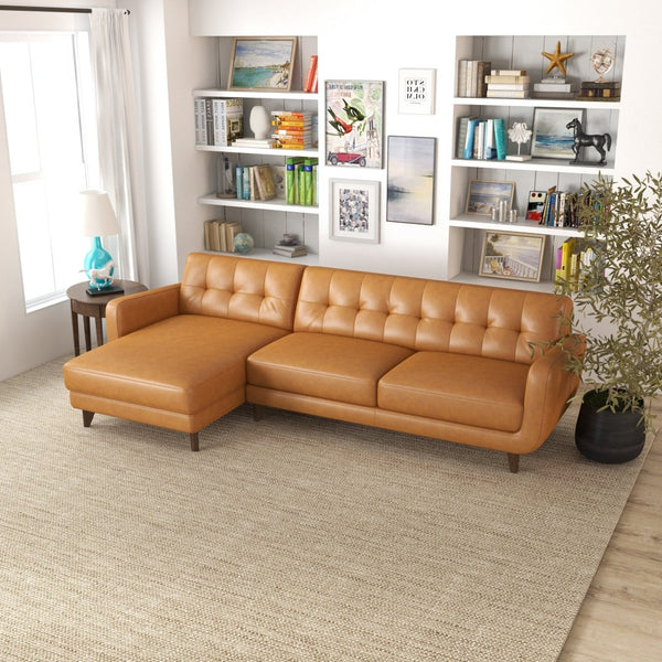 English Elm Allison Mid-century Genuine Leather Sectional with Tapered Wood Legs for Living Rooms B183S00119