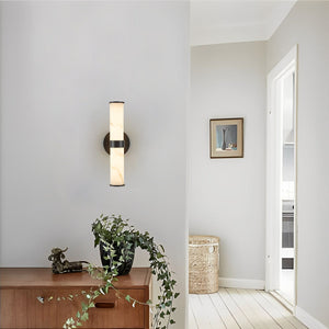 English Elm Resin Imitation Marble Texture Wall Light Set of 2 with Sleek Iron Frame, Minimalist Ambient Sconces for Hallways Bedrooms Bathrooms Black W1340P189549