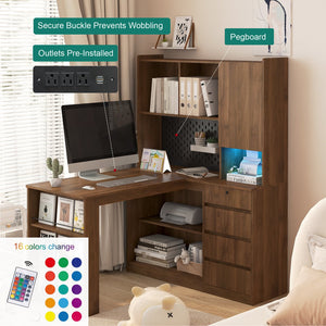 English Elm L Shaped Desk With Charging Station & Storage, Modern Corner Computer Desk For Home Office & Gaming W1321S00027