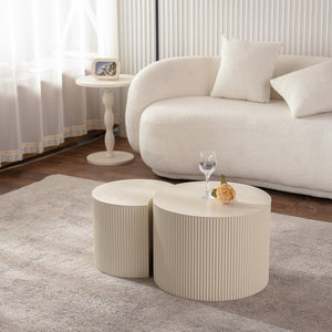 English Elm Round Handcrafted Olive-Shaped Coffee Table with Sturdy MDF Pedestal, Ready-to-Use Living Room Accent Beige+Cream W3081P255150
