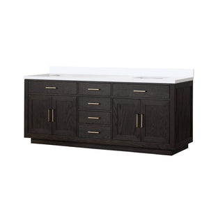 English Elm Abbey 84" Black Oak Double Vanity With Cultured Marble Top - Elegant Design, Ample Storage & Style B2731P260874