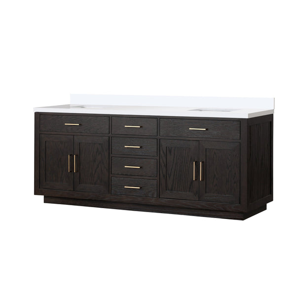 English Elm Abbey 84" Black Oak Double Vanity With Cultured Marble Top - Elegant Design, Ample Storage & Style B2731P260874