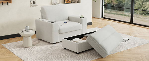 English Elm Christopher Knight Home® - 42.8" Oversized Chaise Lounge with Storage Ottoman, Corduroy Upholstery, USB Port & Cup Holders for Cozy Living Space Beige N765P350851W