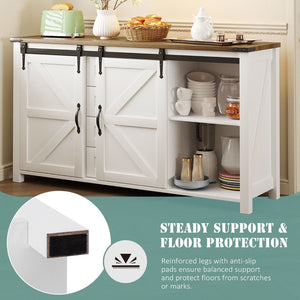 English Elm U-style Farmhouse Sideboard Barn Door Buffet with Drawers Built-in Outlet Dining White N711P347377K