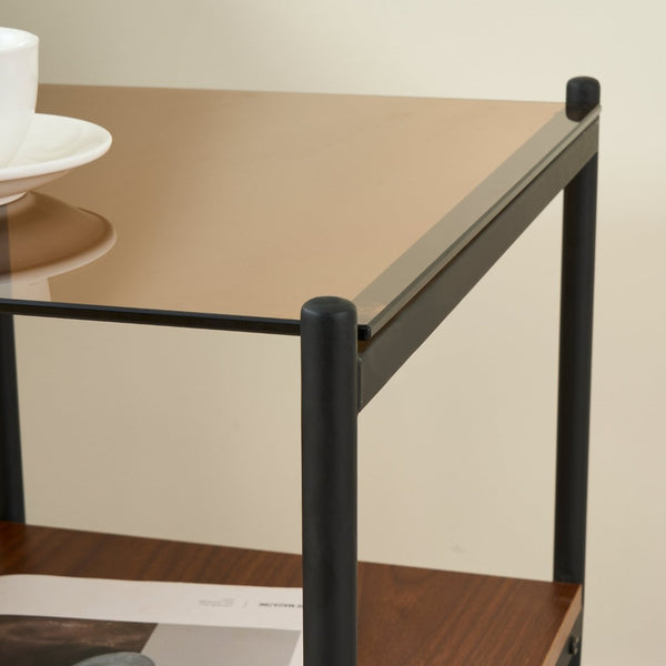 English Elm Set Of 2 Modern Rectangle End Tables With Tempered Glass Top & Mdf Shelf For Stylish Living Rooms W241P184253-GIGA