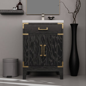 English Elm Black Oak Single Bath Vanity - 24" W X 18" D, Fully Assembled, Soft-Close Doors, Space-Saving Design B2731P260890